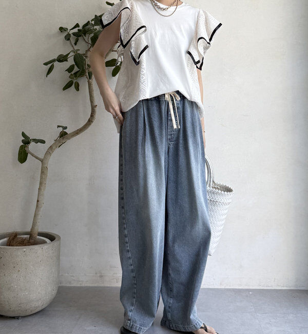  「【WEB限定】レース切替トップス」|Tシャツ・カットソー|