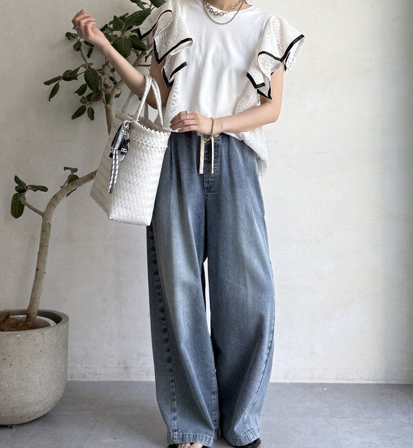  「【WEB限定】レース切替トップス」|Tシャツ・カットソー|