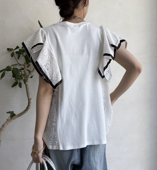  「【WEB限定】レース切替トップス」|Tシャツ・カットソー|