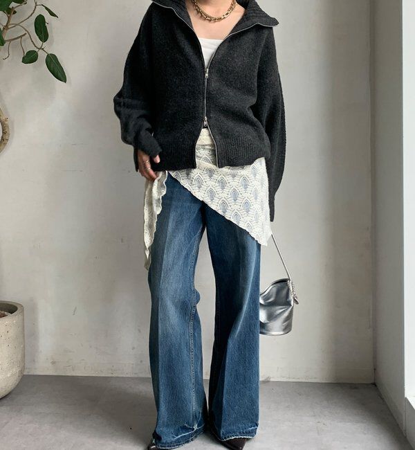  「【WEB限定】ダブルジップニットブルゾン」|カーディガン|