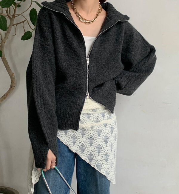  「【WEB限定】ダブルジップニットブルゾン」|カーディガン|