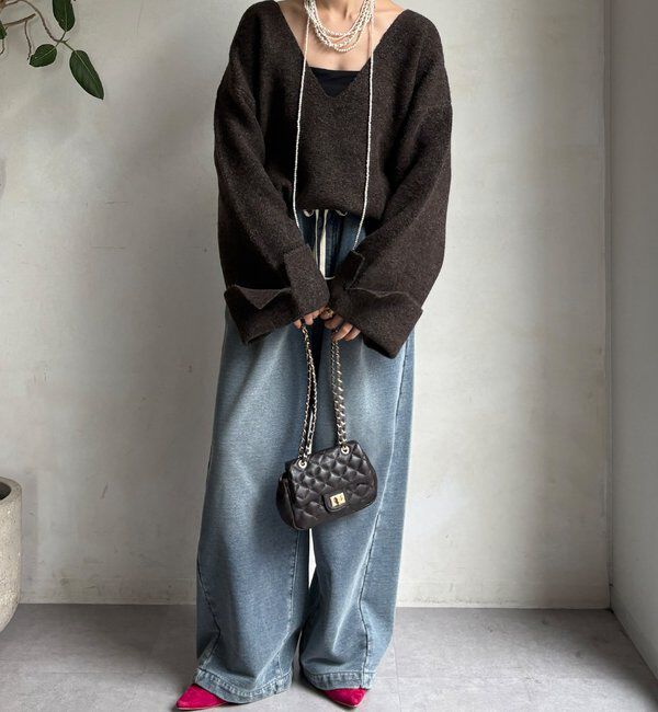  「【WEB限定】深Vワイドスリーブプルオーバー」|ニット・セーター|