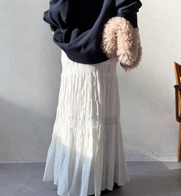  「レース切替ワッシャースカート」|スカート|