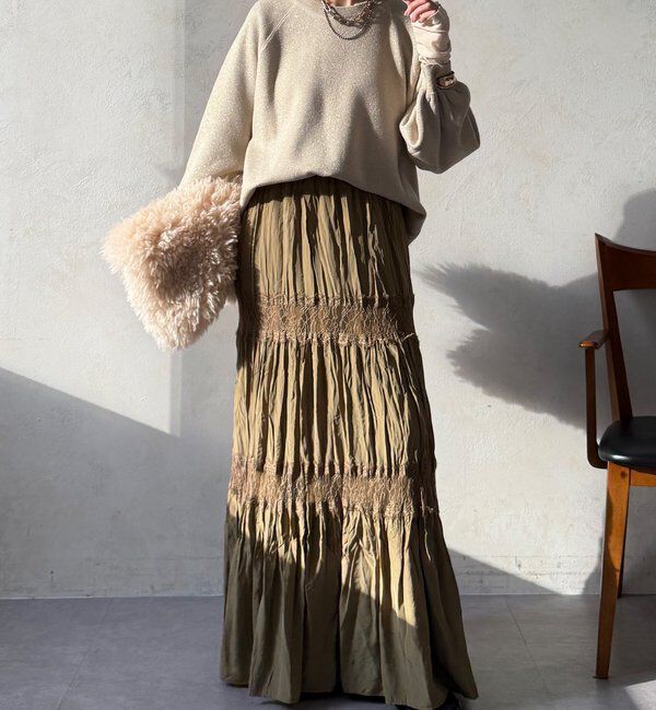  「レース切替ワッシャースカート」|スカート|