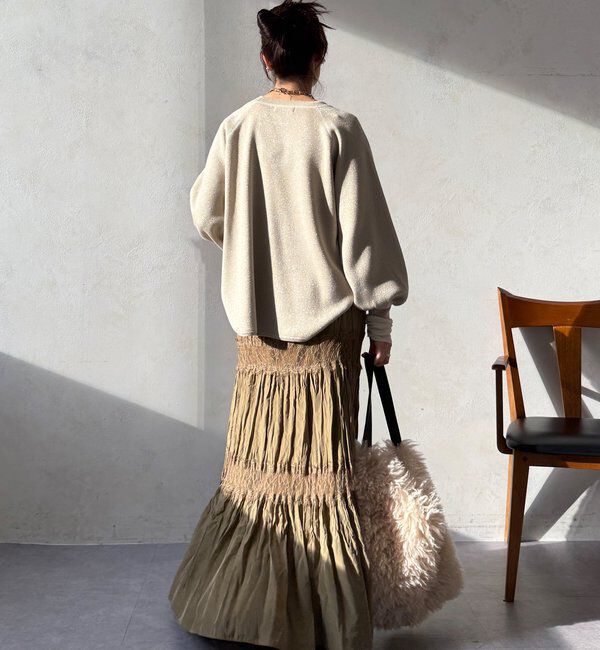  「レース切替ワッシャースカート」|スカート|