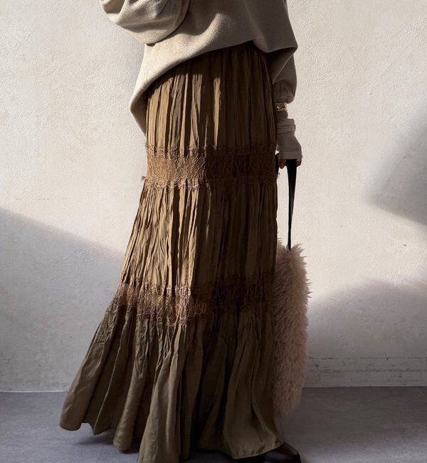  「レース切替ワッシャースカート」|スカート|