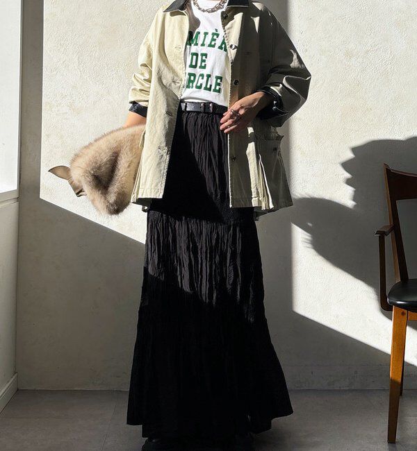  「レース切替ワッシャースカート」|スカート|