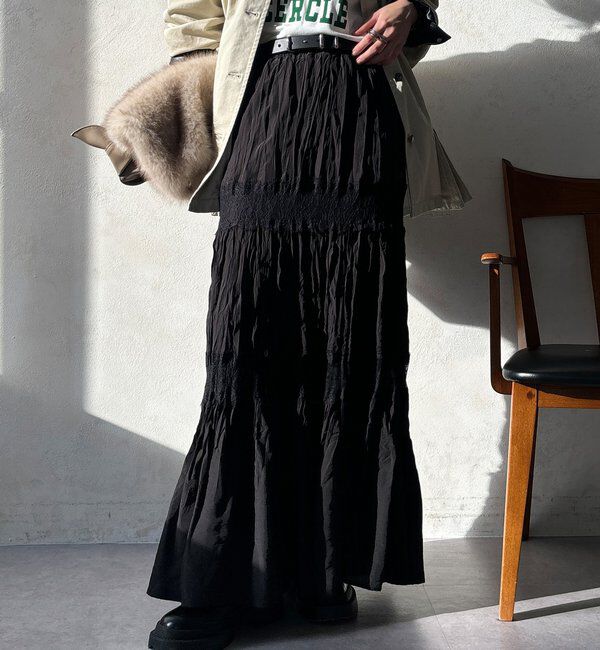  「レース切替ワッシャースカート」|スカート|