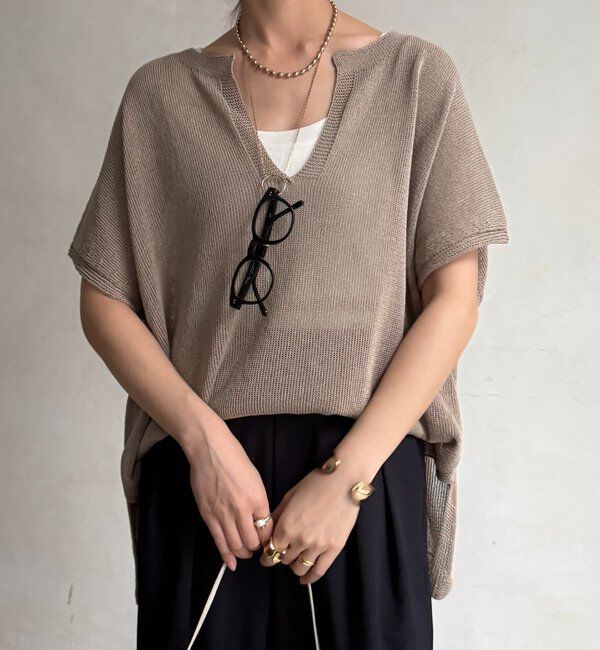  「ペーパーヤーンキーネックプルオーバー」|ニット・セーター|