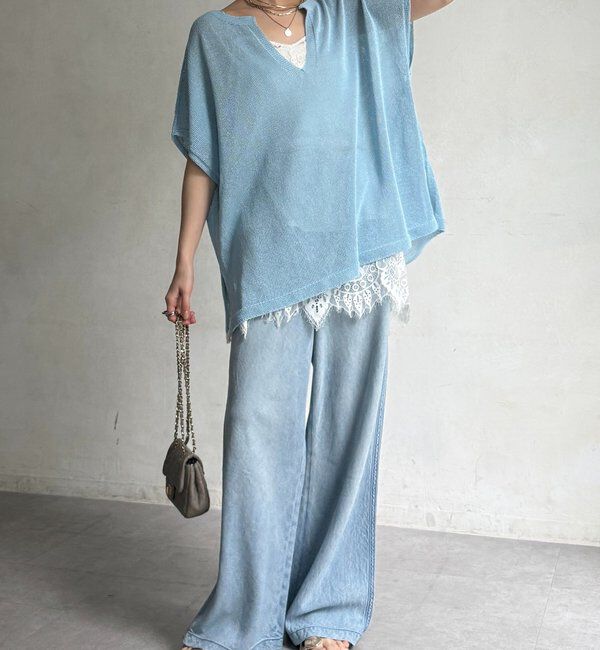  「ペーパーヤーンキーネックプルオーバー」|ニット・セーター|