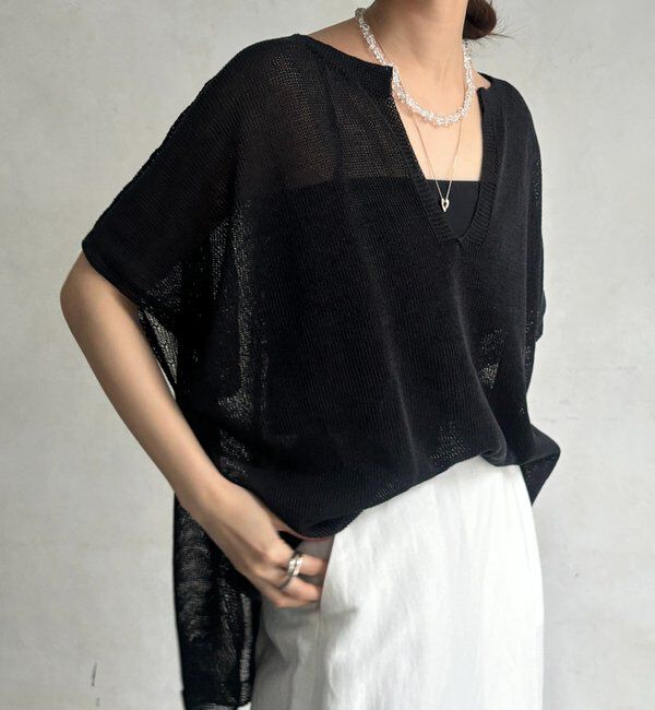  「ペーパーヤーンキーネックプルオーバー」|ニット・セーター|ブラック