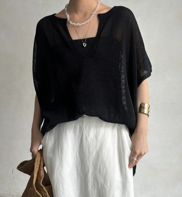  「ペーパーヤーンキーネックプルオーバー」|ニット・セーター|