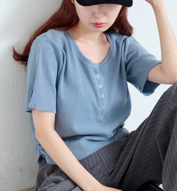  「【新色追加/5色展開/XS.Fサイズ展開】ピグメントヘンリーTEE」|Tシャツ・カットソー|ブルー