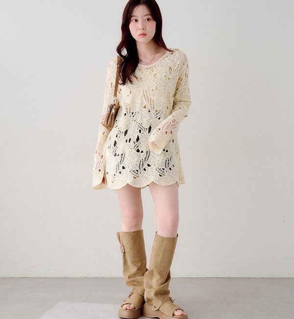  「透かしあみレースミニワンピース」|ワンピース|