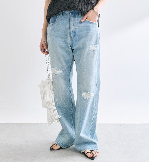  「【MONN.:.(モン)】セミフレアリペアデニム」|デニム|