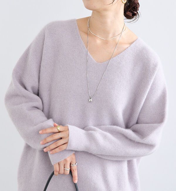  「【抜け感シルエット】ヘアリーウール片畦Vネックニット」|ニット・セーター|