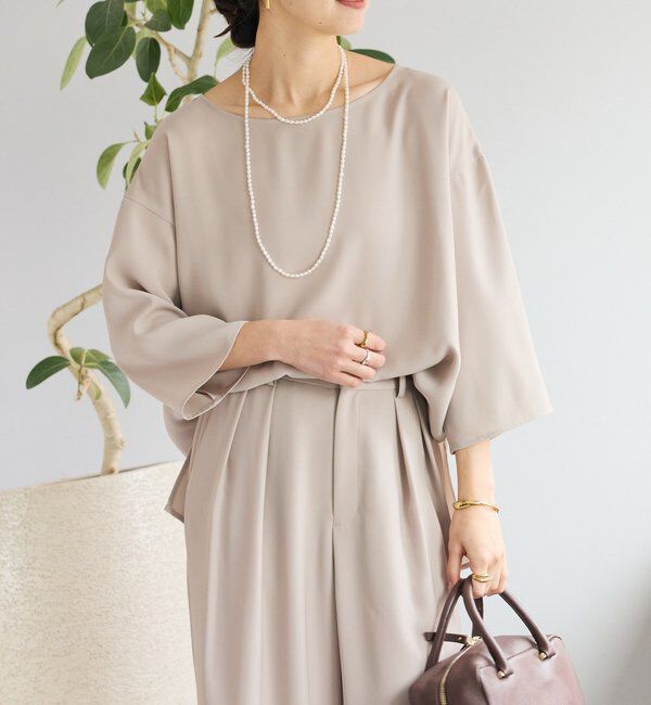  「【セットアップ対応可】ダブルサテンハーフスリーブブラウス」|シャツ・ブラウス|