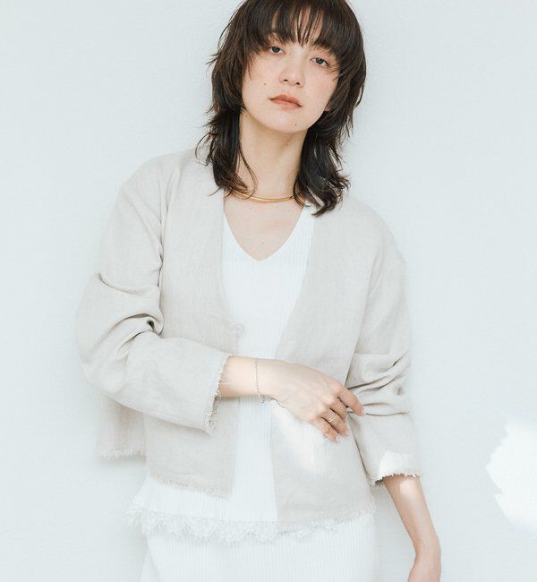  「予約【軽量/通気性抜群】ペーパーリネンノーカラージャケット」|テーラードジャケット|