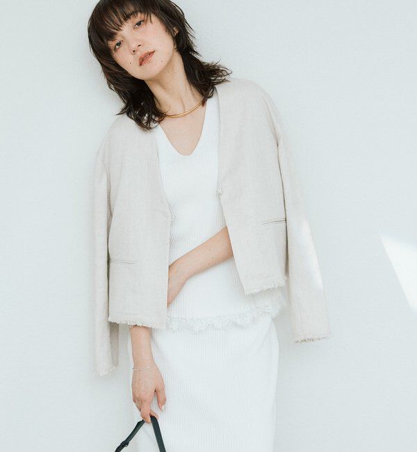 「予約【軽量/通気性抜群】ペーパーリネンノーカラージャケット」|テーラードジャケット|