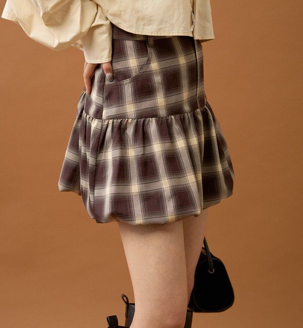  「切り替えバルーンスカート」|スカート|ブラウン
