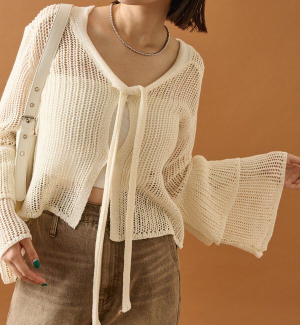  「フリルスリーブメッシュカーデ」|カーディガン|