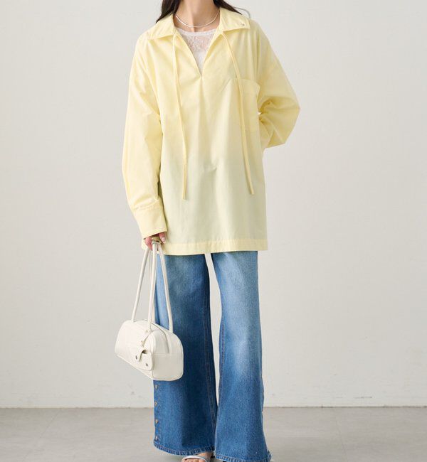  「ボタンスリットフレアデニム」|デニム|