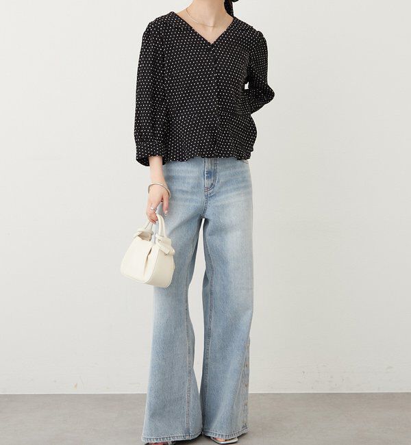  「ボタンスリットフレアデニム」|デニム|