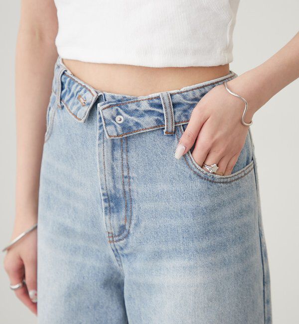  「ボタンスリットフレアデニム」|デニム|