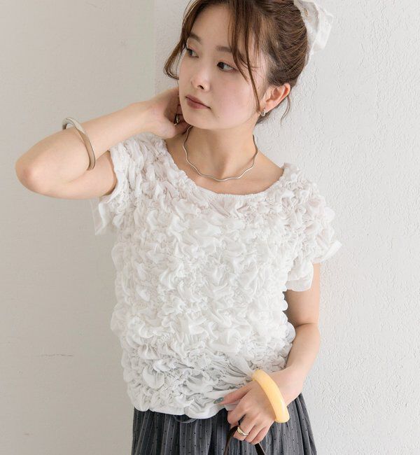  「ふわふわシャーリングTシャツ」|Tシャツ・カットソー|オフホワイト