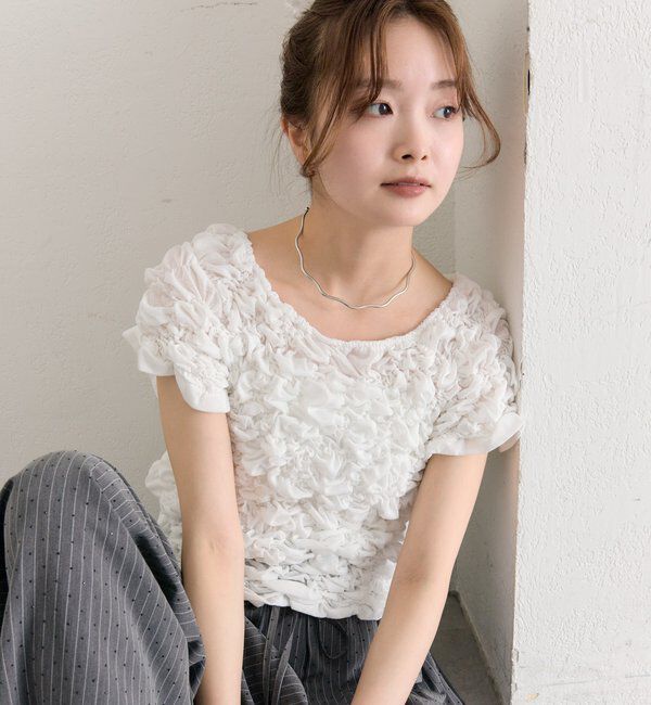  「ふわふわシャーリングTシャツ」|Tシャツ・カットソー|