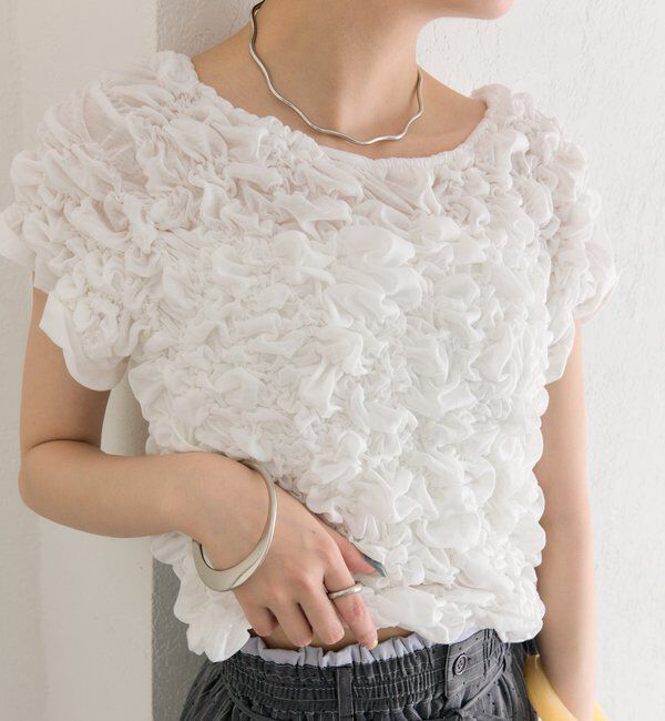  「ふわふわシャーリングTシャツ」|Tシャツ・カットソー|