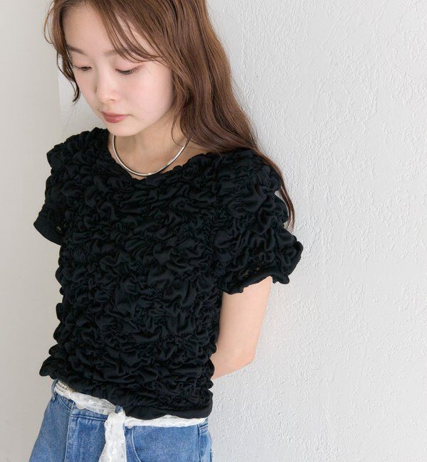  「ふわふわシャーリングTシャツ」|Tシャツ・カットソー|