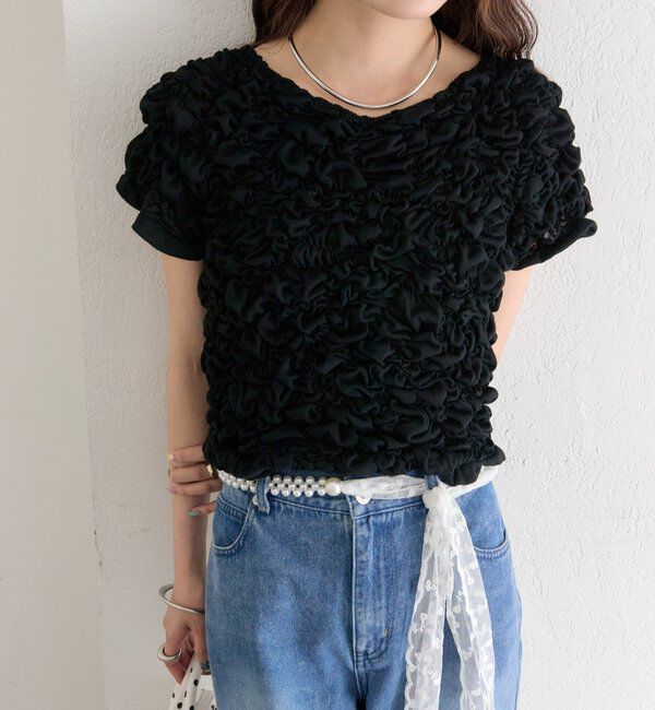  「ふわふわシャーリングTシャツ」|Tシャツ・カットソー|