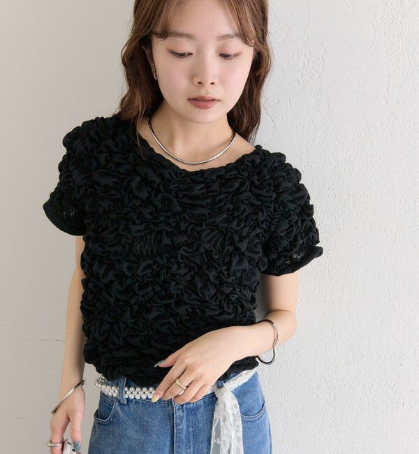  「ふわふわシャーリングTシャツ」|Tシャツ・カットソー|