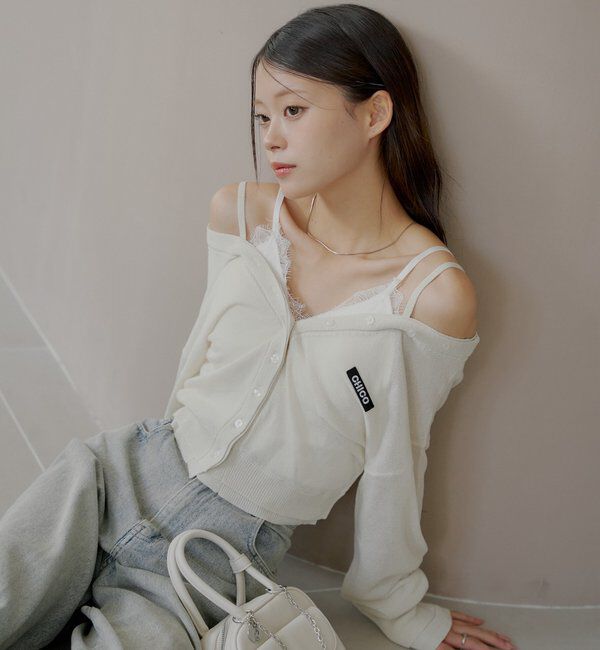  「バイカラーラメシアーカーディガン」|カーディガン|