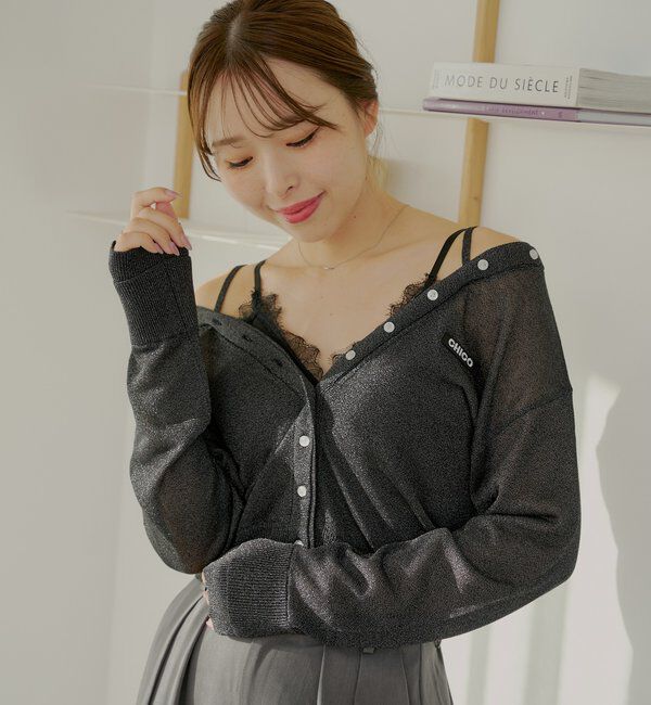  「バイカラーラメシアーカーディガン」|カーディガン|