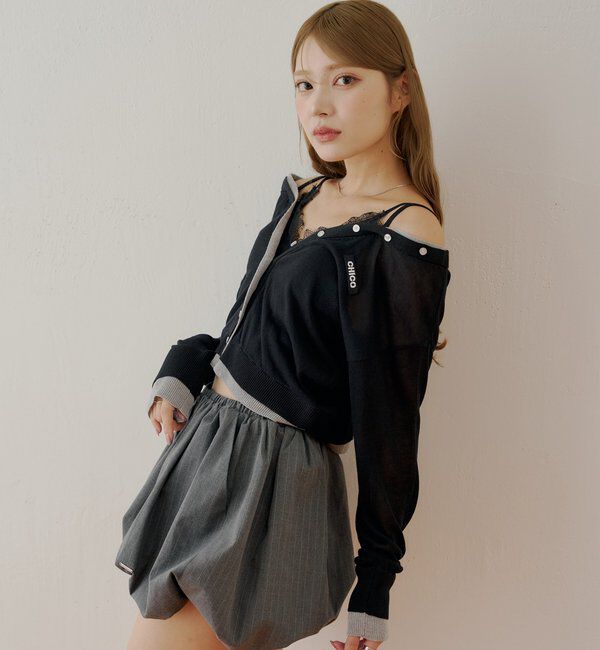  「バイカラーラメシアーカーディガン」|カーディガン|