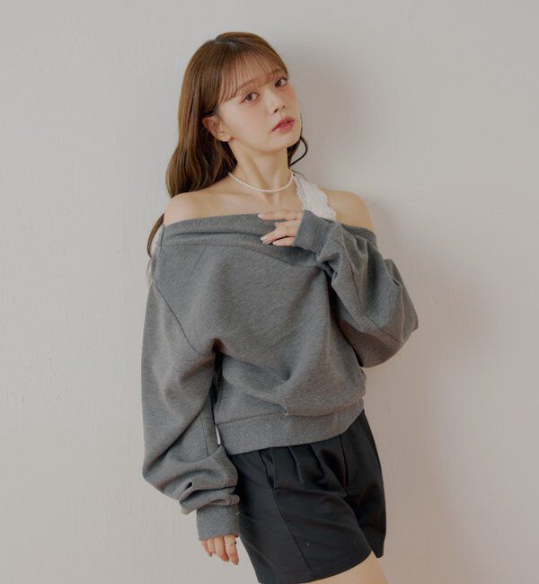  「ワンショル肩レーストップス」|Tシャツ・カットソー|