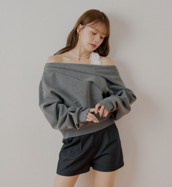  「ワンショル肩レーストップス」|Tシャツ・カットソー|