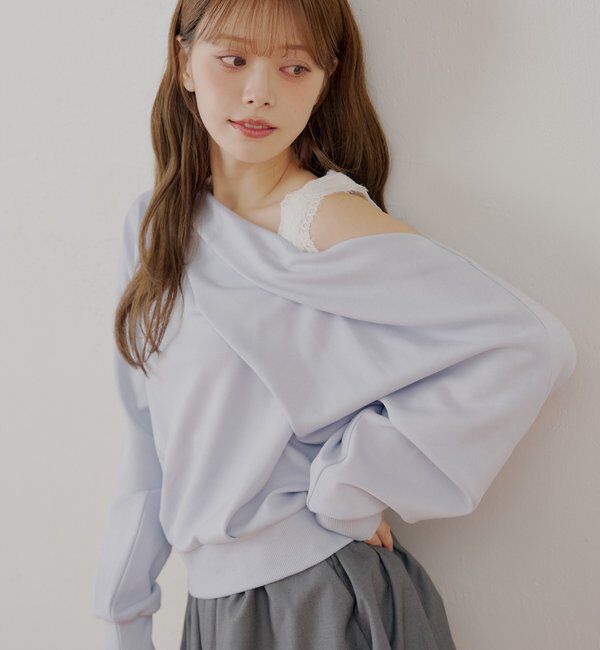  「ワンショル肩レーストップス」|Tシャツ・カットソー|ブルー