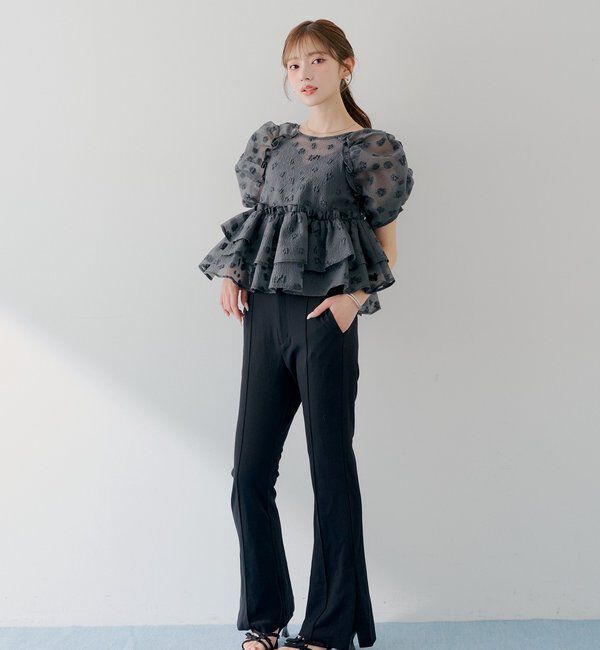  「【SALON by Chico】デザインパフ袖バックリボンペプラムブラウス」|シャツ・ブラウス|