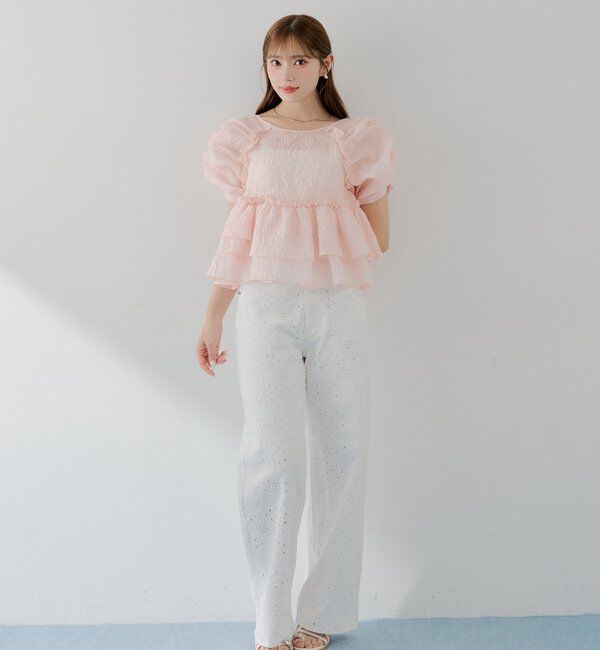  「【SALON by Chico】デザインパフ袖バックリボンペプラムブラウス」|シャツ・ブラウス|