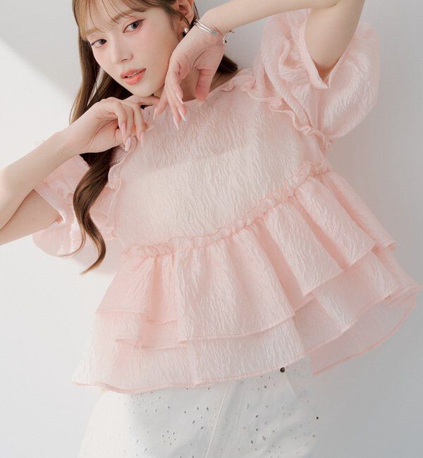  「【SALON by Chico】デザインパフ袖バックリボンペプラムブラウス」|シャツ・ブラウス|