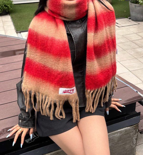  「SLOPPYボーダーマフラー」|マフラー|ベージュ