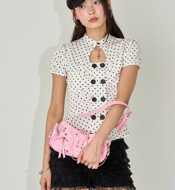  「Wボタンギャザーブラウス(ドット柄・無地)」|シャツ・ブラウス|