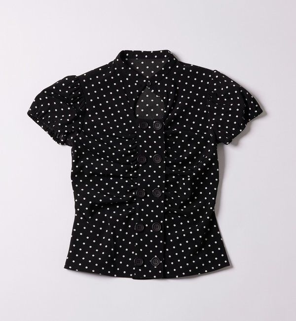 「Wボタンギャザーブラウス(ドット柄・無地)」|シャツ・ブラウス|