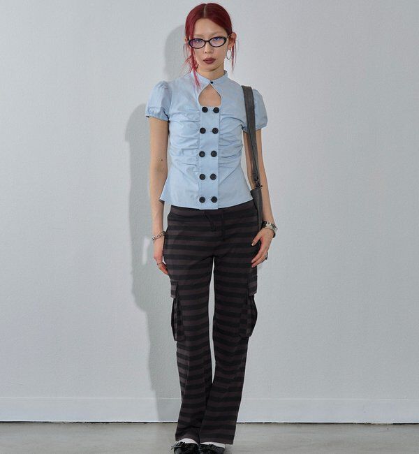  「Wボタンギャザーブラウス(ドット柄・無地)」|シャツ・ブラウス|