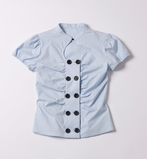  「Wボタンギャザーブラウス(ドット柄・無地)」|シャツ・ブラウス|