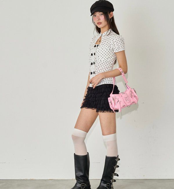  「Wボタンギャザーブラウス(ドット柄・無地)」|シャツ・ブラウス|