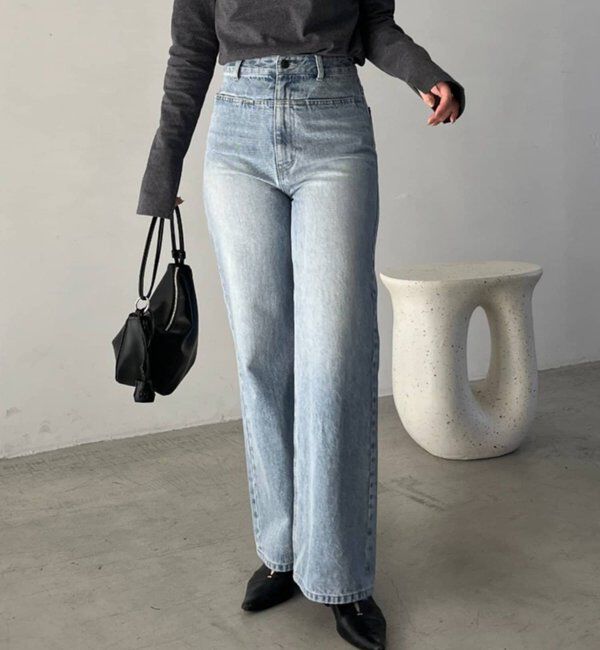  「【低身長サイズあり】スリットポケットストレートデニム」|デニム|